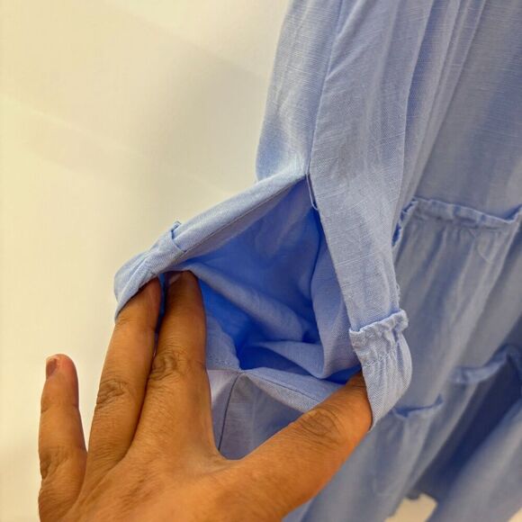 J. Marie Womens Blue Floral Embroidered Tiered Fit & Flare Dress Size Medium - Picture 5 of 9